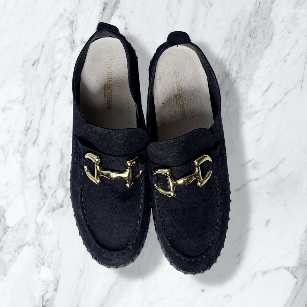 Ilse Jacobsen Black Suede Gold Link Loafers Quiet Luxury Old Money Preppy 41 - Picture 2 of 10
